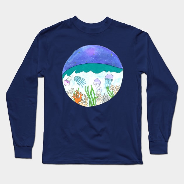 Jellyfish under the stars Long Sleeve T-Shirt by DoodlesAndStuff